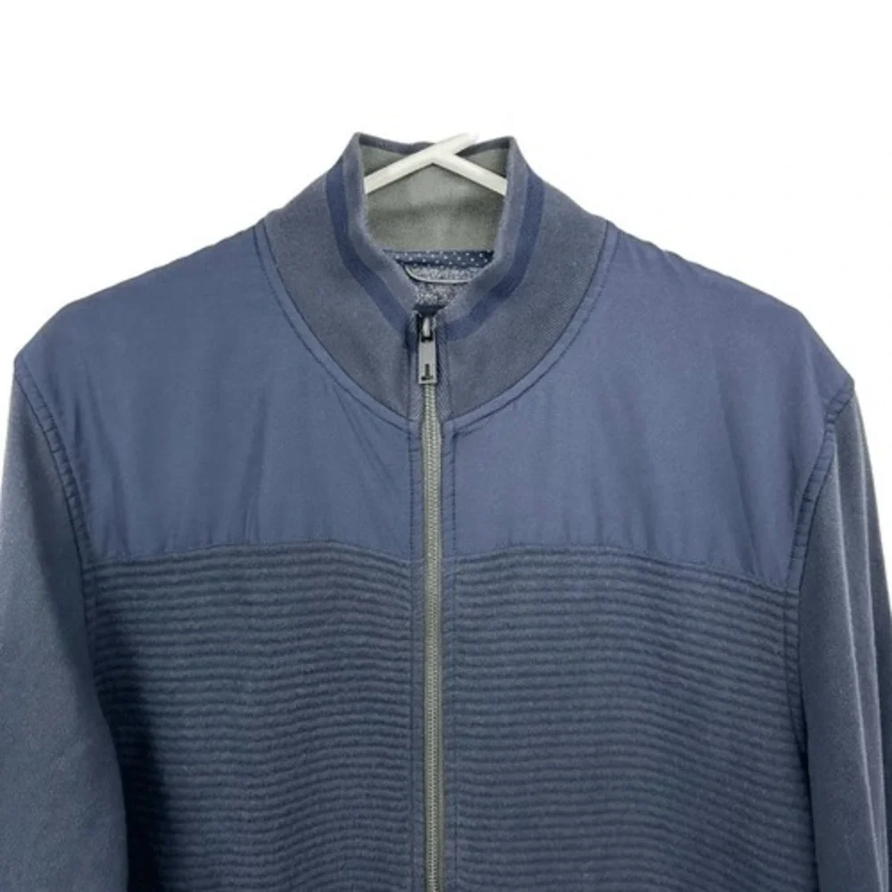 Ted Baker Mens Blue Solid Textured Mixed Media Full Zip Bomber Jacket Size 5